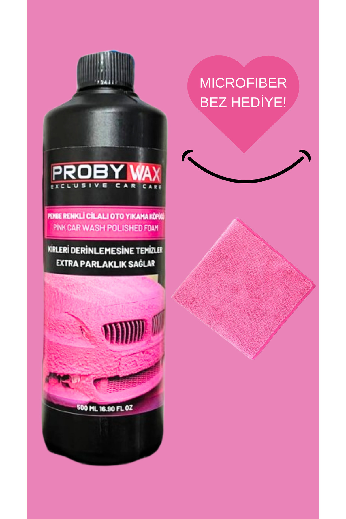 PROBYWAX EXCLUSIVE CAR CARE Pembe Renkli Cilalı Oto Yıkama Köpüğü 500 ml