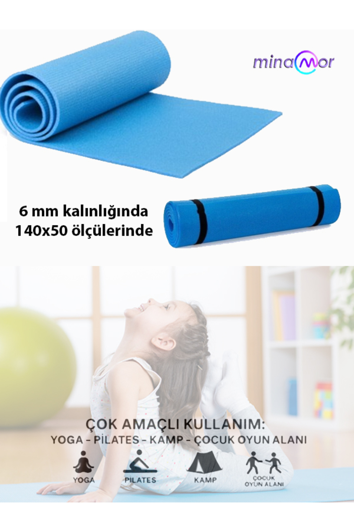Minamor 6Mm 140x50 Mavi Renk Pilates Minderi