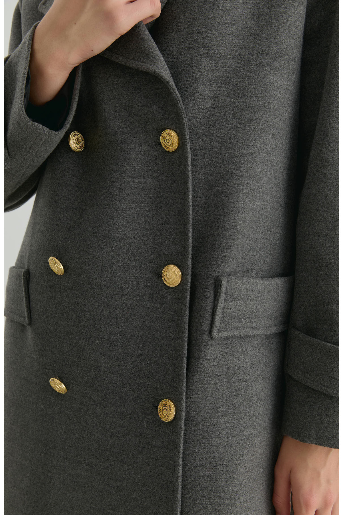 Fatma Atasoy  Blazer Maksi Gri Kaşmir Kaban - Görsel 3