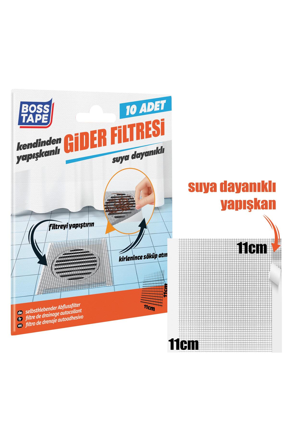 Boss Tape Gider Filtresi 10lu Banyo Küvet Duşakabin Gider Süzgeci
