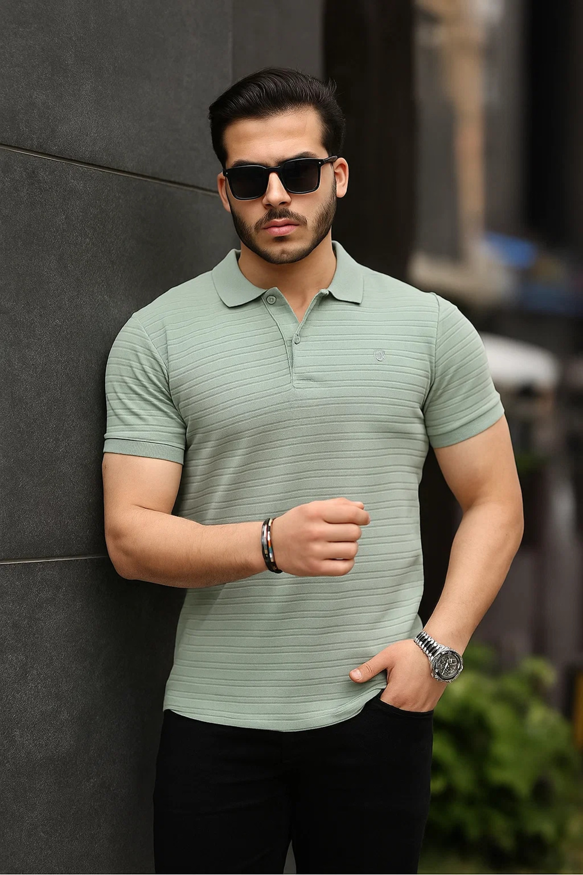 COMBİNE MİCHAİL  Erkek %100 Pamuklu Kumaş Slim Fit Kesim Çağla Polo Yaka T-shirt - Görsel 4