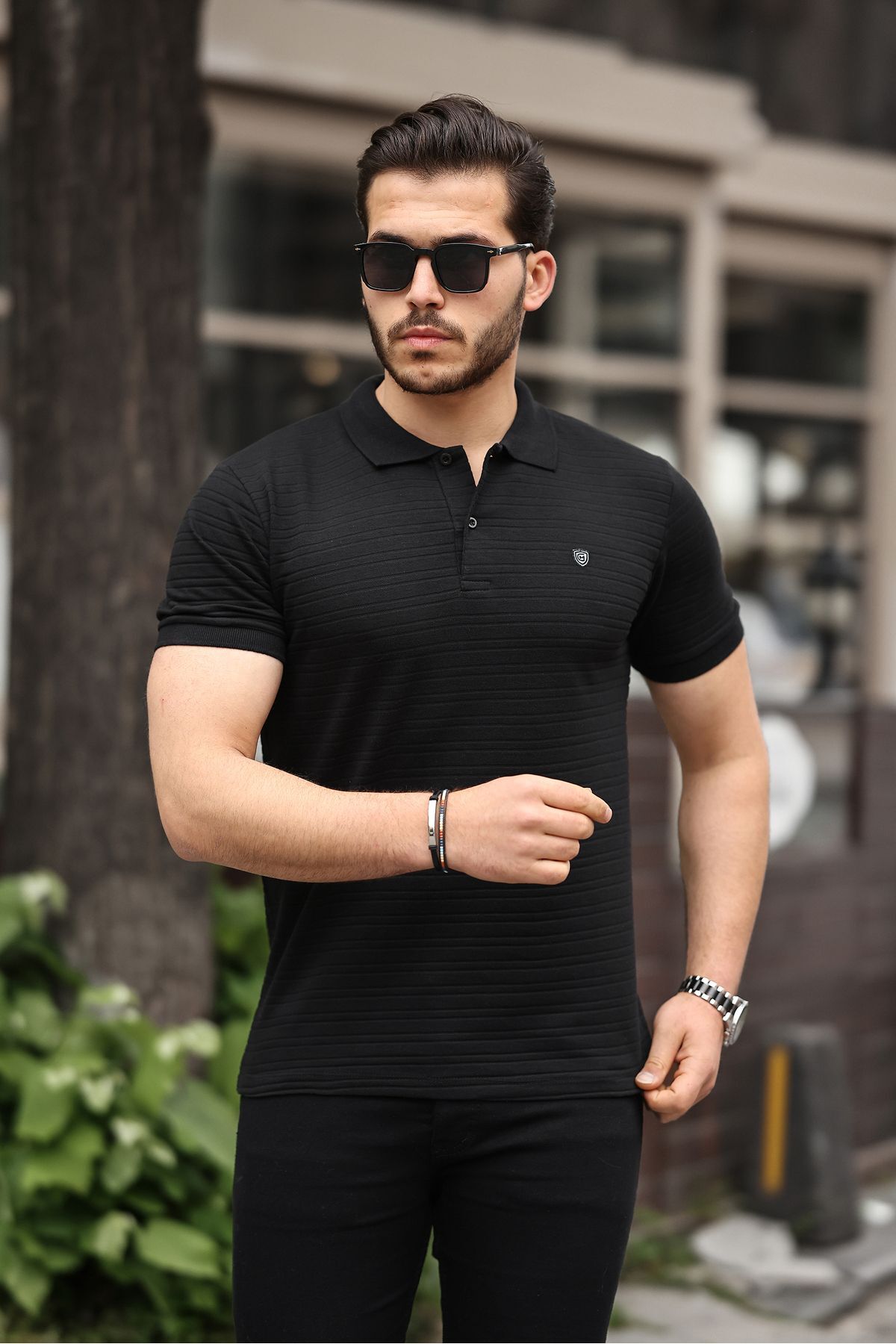 COMBİNE MİCHAİL  Erkek %100 Pamuklu Kumaş Slim Fit Kesim Siyah Polo Yaka T-shirt - Görsel 6