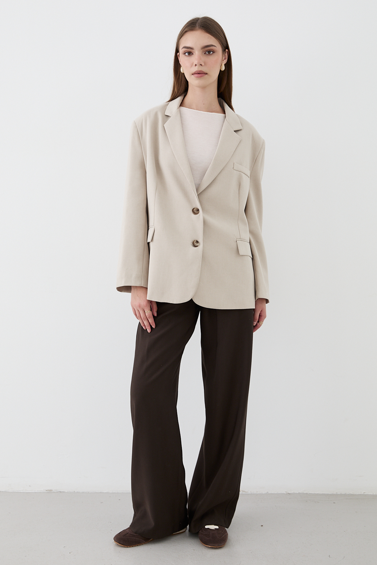 JASTE  Kadın Taş Düğme Detaylı Oversize Blazer Ceket - Görsel 5