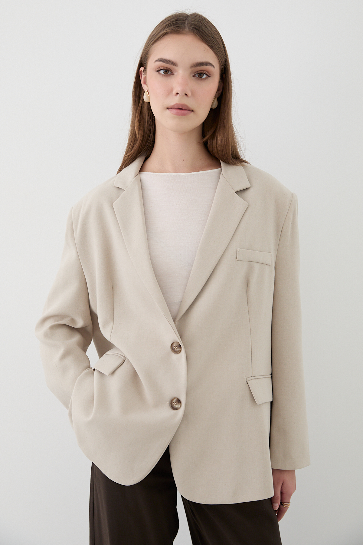 JASTE  Kadın Taş Düğme Detaylı Oversize Blazer Ceket - Görsel 3