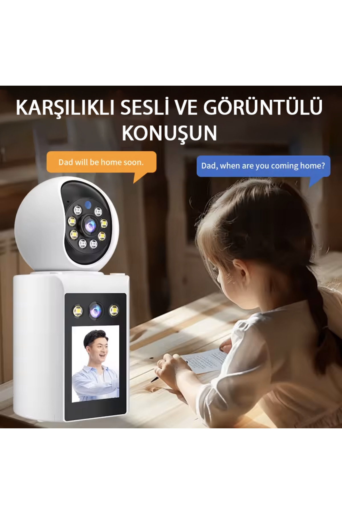 Venas Çift kameralı Monitörlü Full HD Alarmlı ev ofis bebek Güvenlik kamerası fotoğrafı 3 (önizleme)