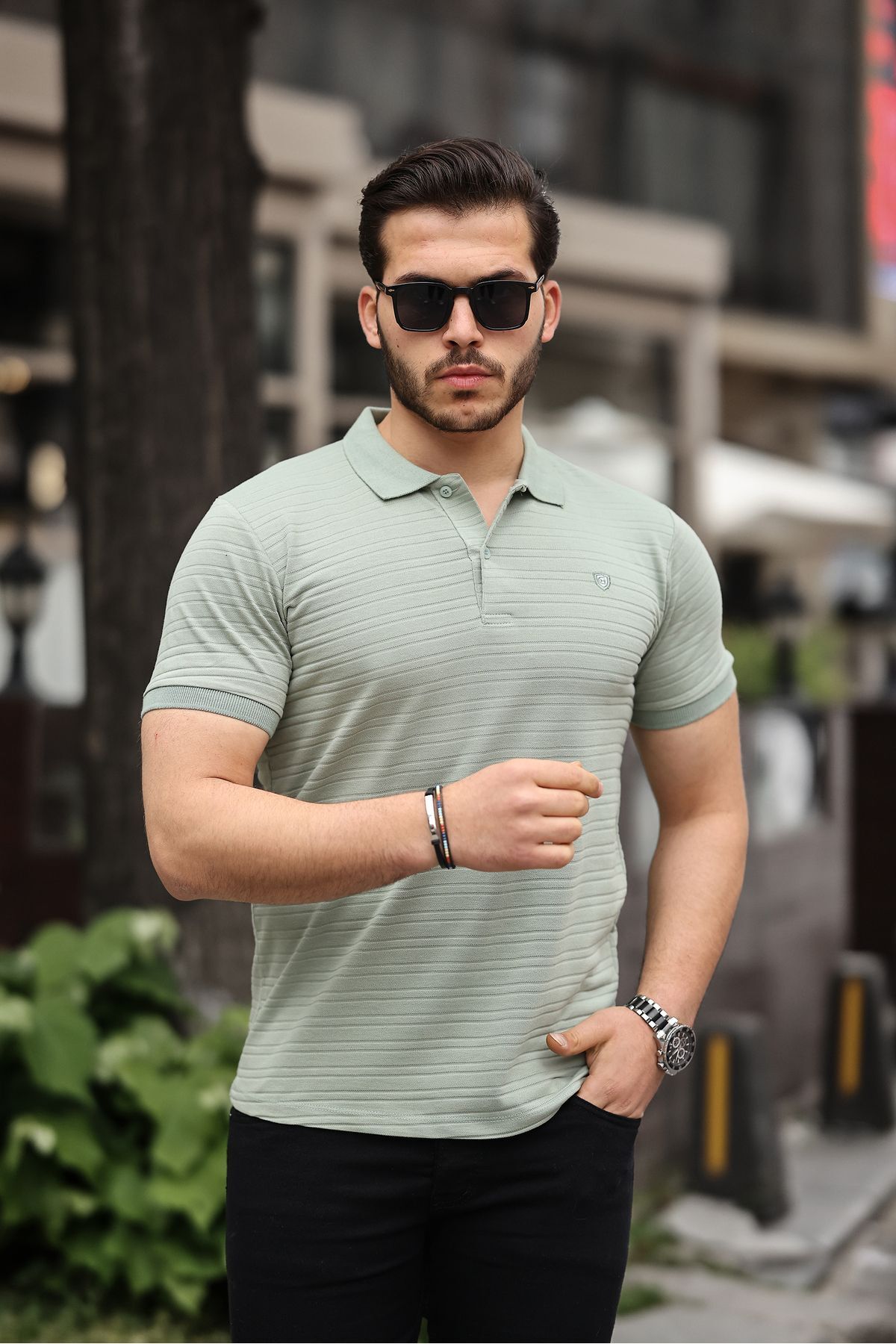 COMBİNE MİCHAİL  Erkek %100 Pamuklu Kumaş Slim Fit Kesim Çağla Polo Yaka T-shirt - Görsel 6