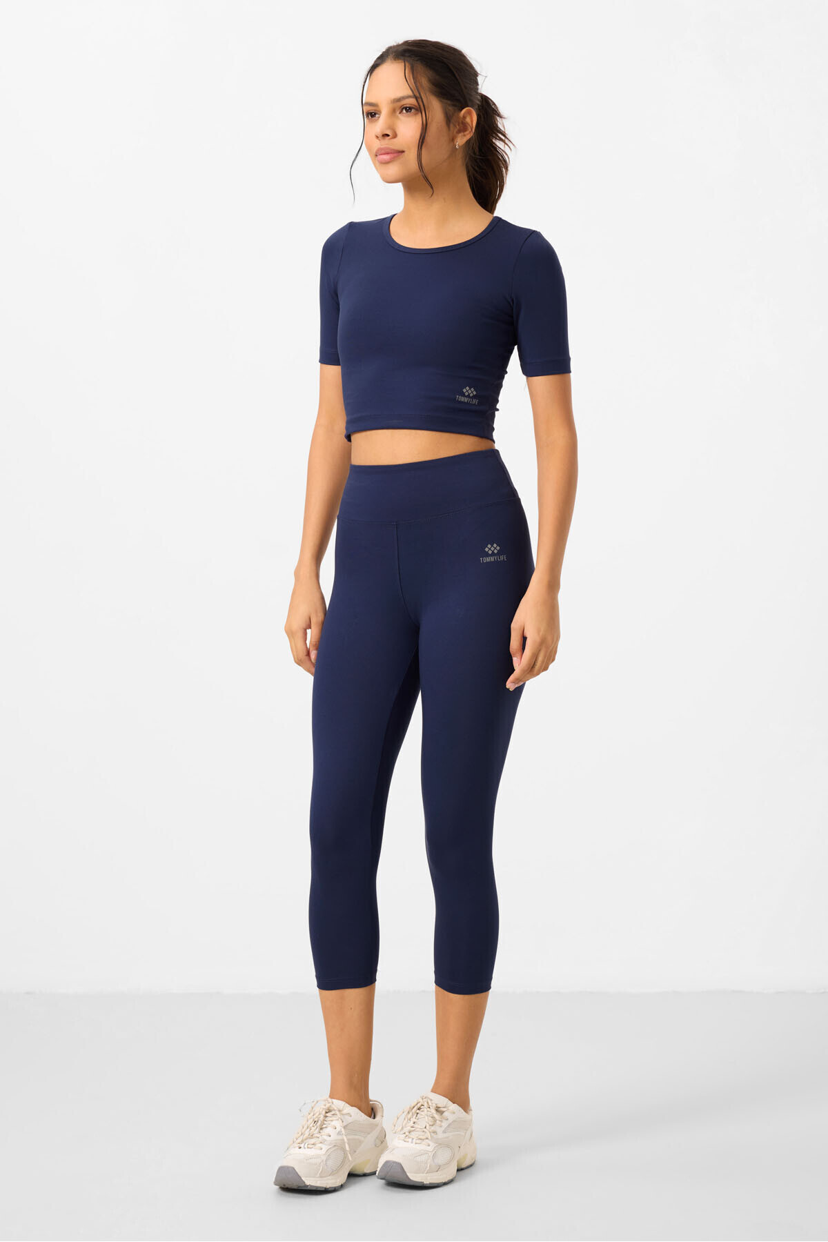 Indigo High Waist Capri-Crop T-Shirt Slim Fit Women's Tights Set - 95285