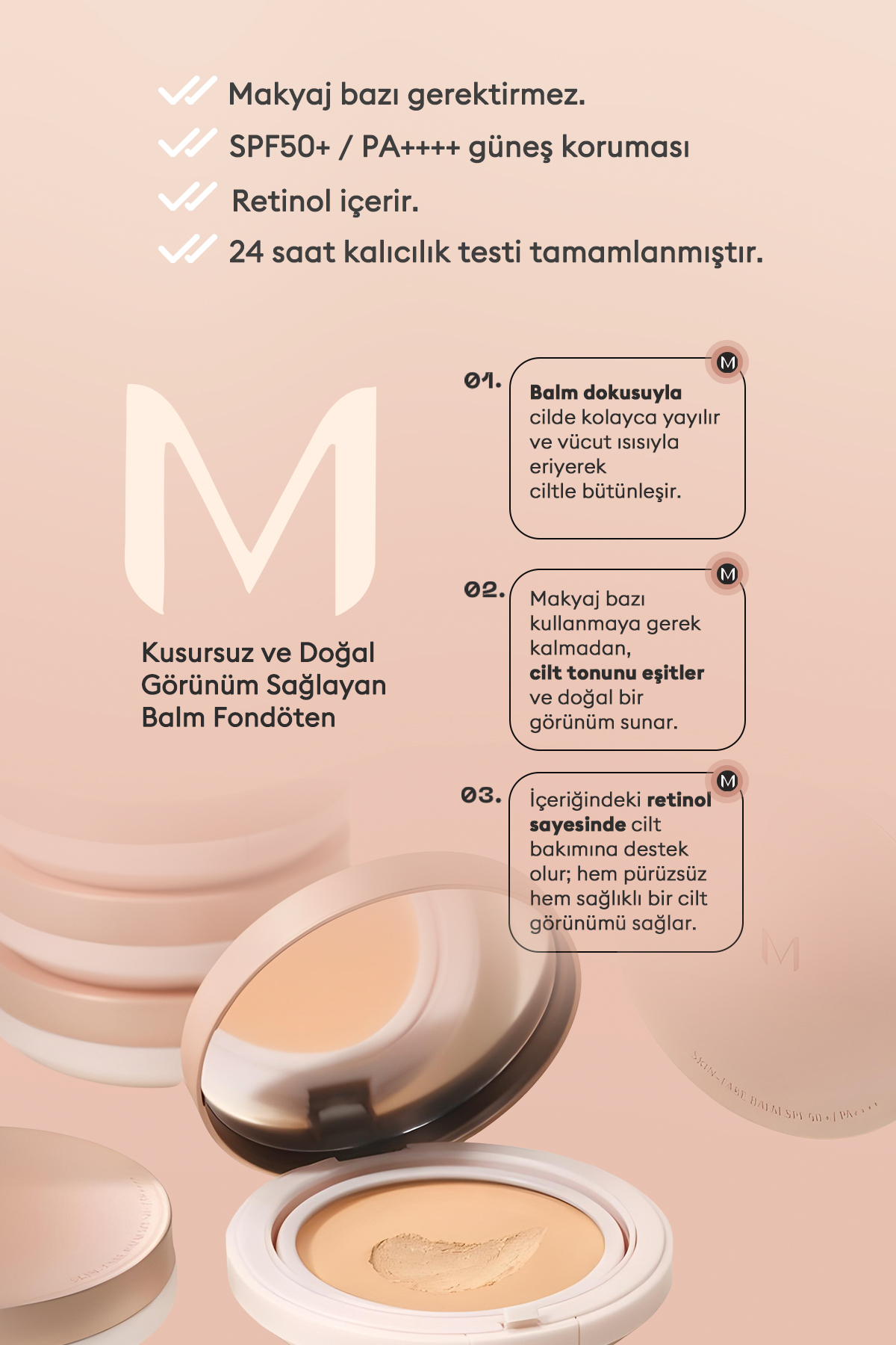 کرم پودر بالم پوشاننده قوی پوست M Skin-Fake با SPF50+PA++++، ارائه دهنده مراقبت ضد پیری (شماره 21) — بژ 111629 — تصویر 3 از 8