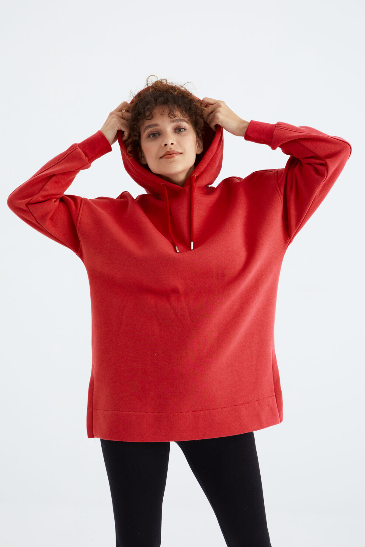سویشرت تونیک کلاهدار اوور سایز Fiesta Reglan Kol Basic - 97242