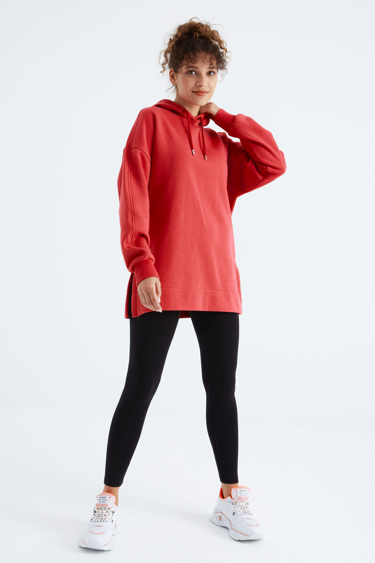 سویشرت تونیک کلاهدار اوور سایز Fiesta Reglan Kol Basic - 97242