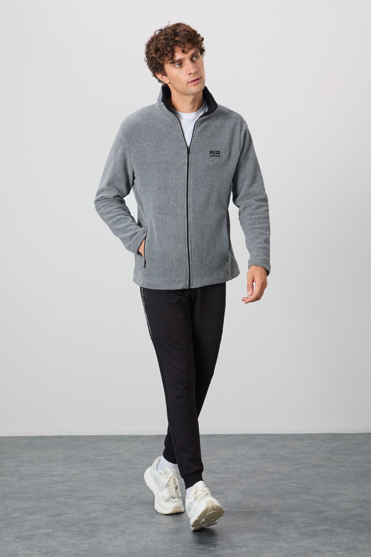 AIR JONES Hardy Gri Melanj Standart Kalıp Polar Erkek Sweatshirt - 88299 görsel 4
