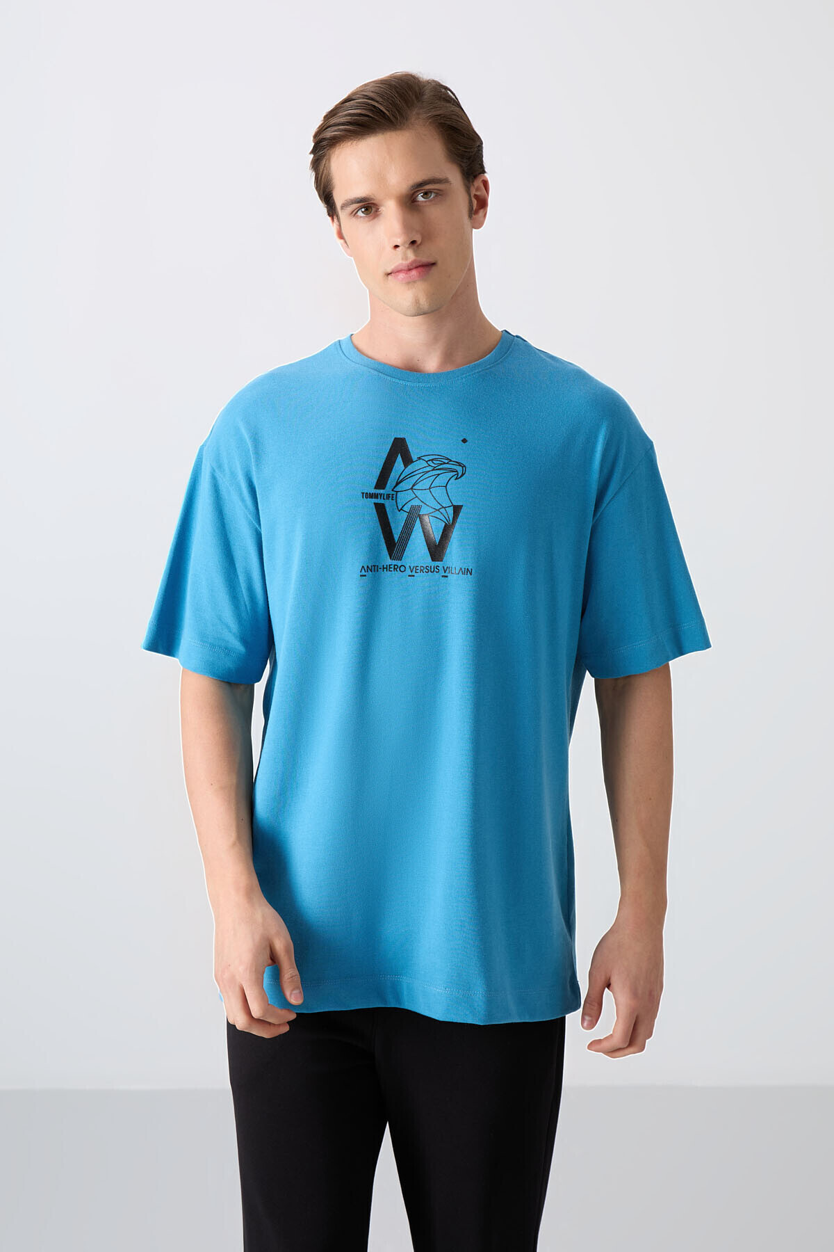 Petroleum Blue Cotton Thick Soft Textured Oversize Fit Printed Men's T-Shirt- 88332