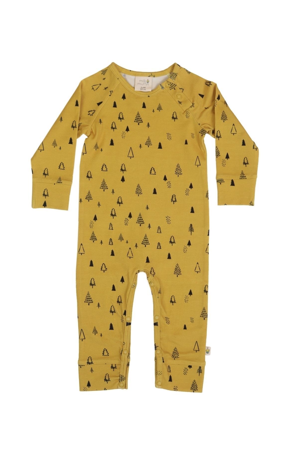 Milk & Muffin Sarı Ağaç Desenli Uzun Kollu Bebek Tulum fotoğrafı 2 (önizleme)