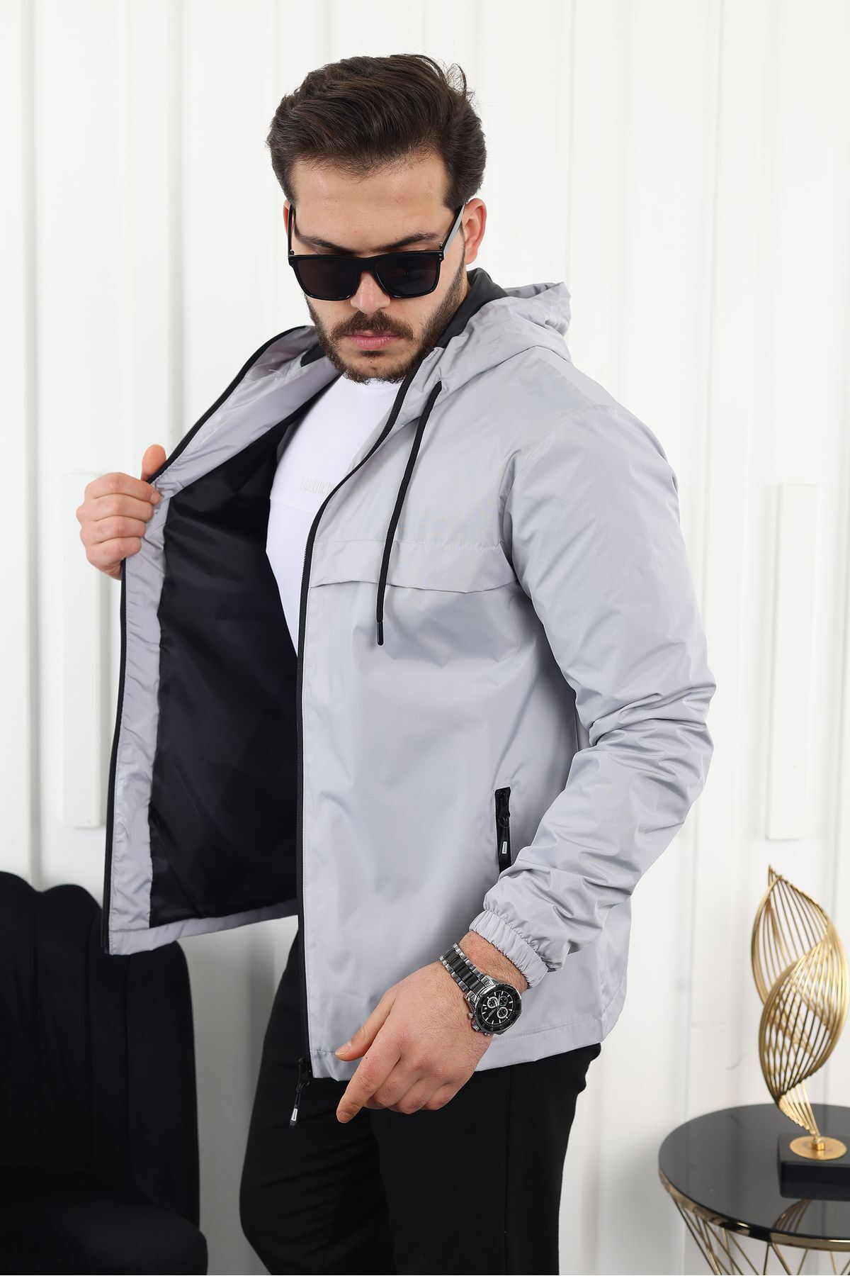 comstar  Erkek Içi Astarlı Suya Dayanıklı Kapüşonlu Cepli Yağmurluk - Görsel 3