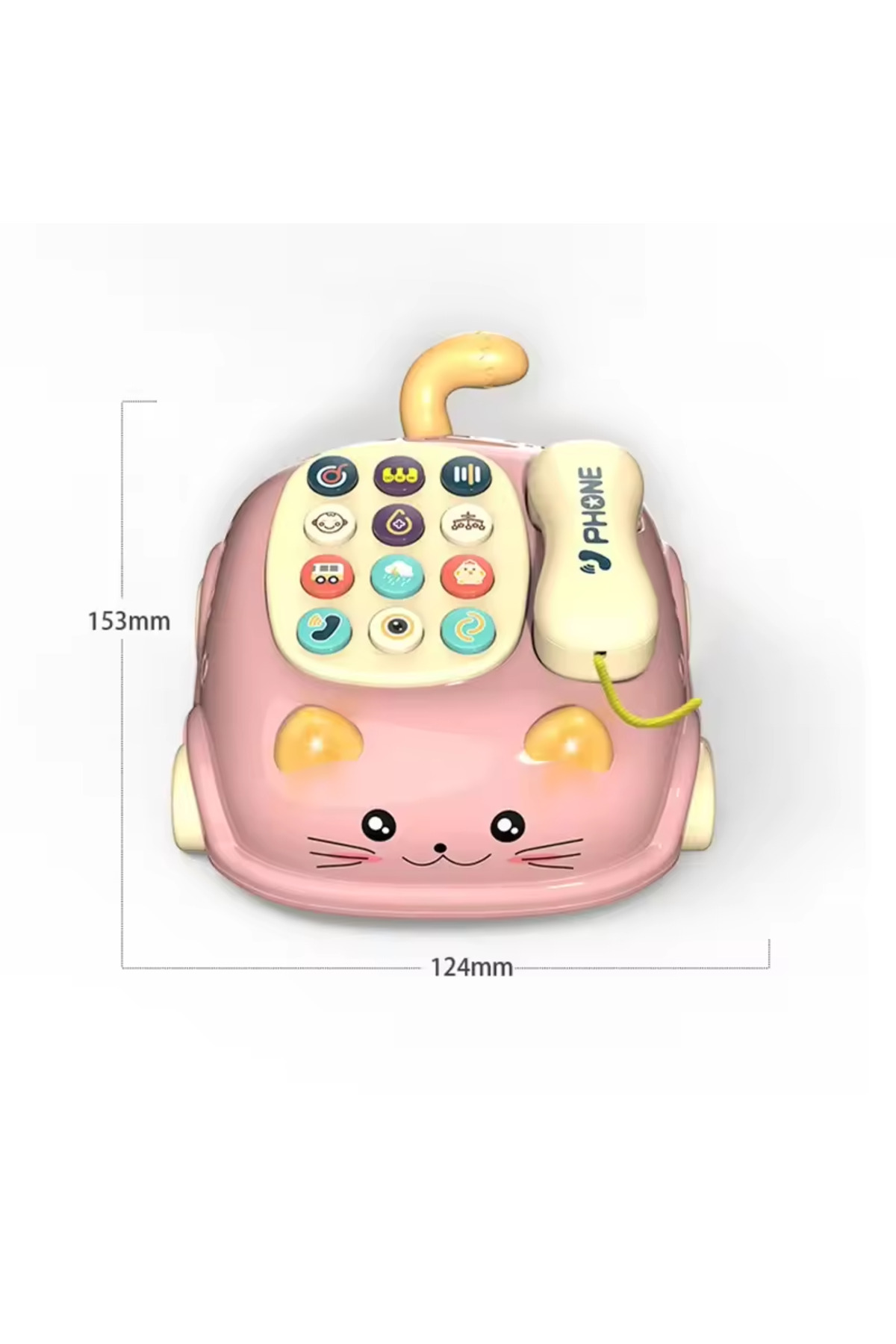 عروسکی تلفن موزیکال ۳ در ۱ صورتی برای نوزادان و کودکان نوپا، اسباب‌بازی تعاملی آموزشی با چراغ‌ها و داستان تلفن گربه‌ای