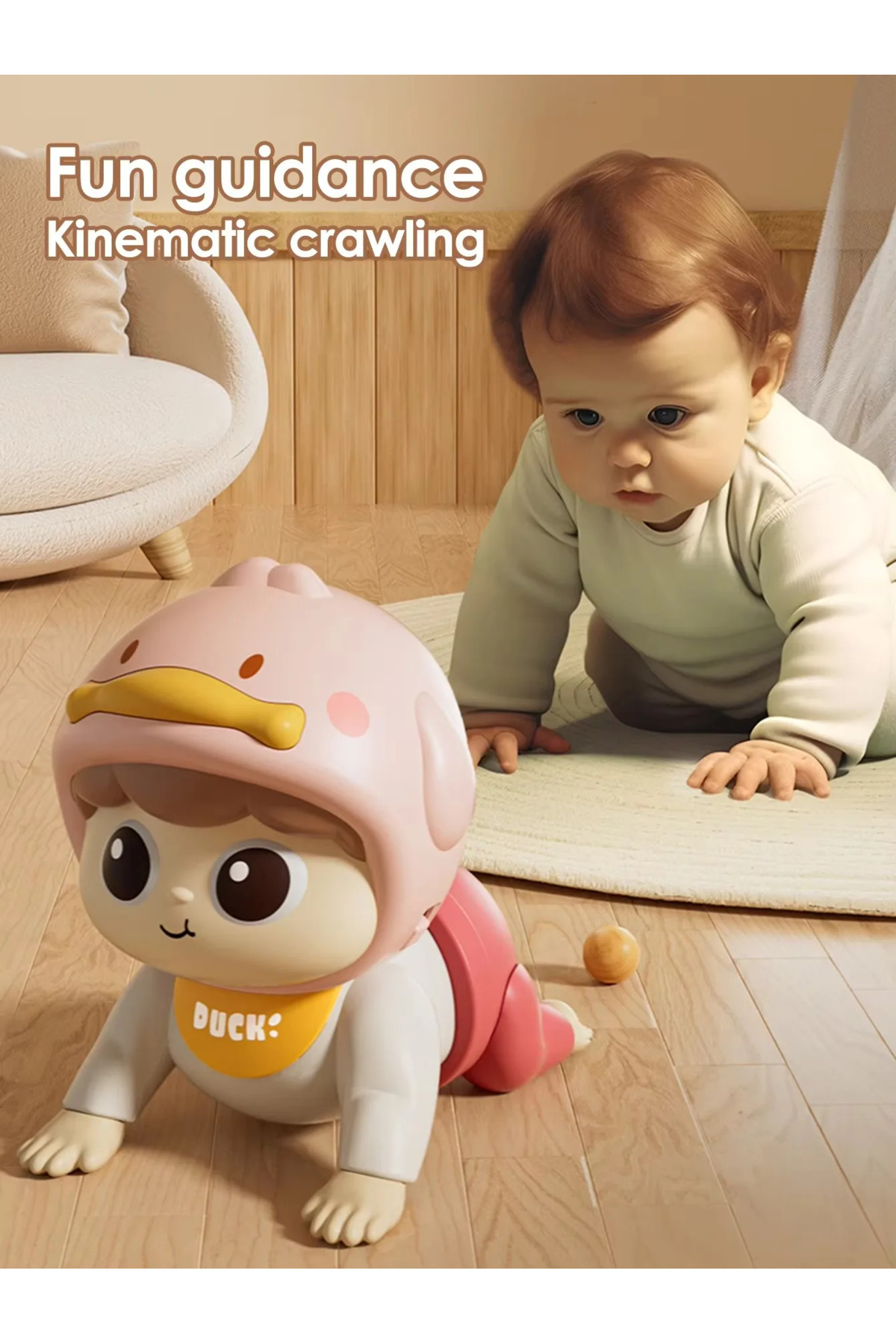 اسباب‌بازی‌های خزنده صورتی نوزاد با صدا، عروسک برقی نوزاد برای نوپا، اسباب‌بازی آموزشی بالا رفتن