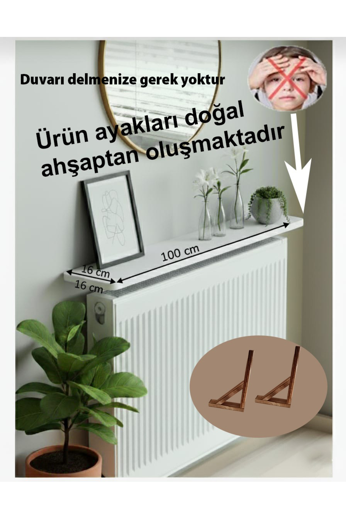 Zümra Ahşap Beyaz Renk Petek Üstü Raf