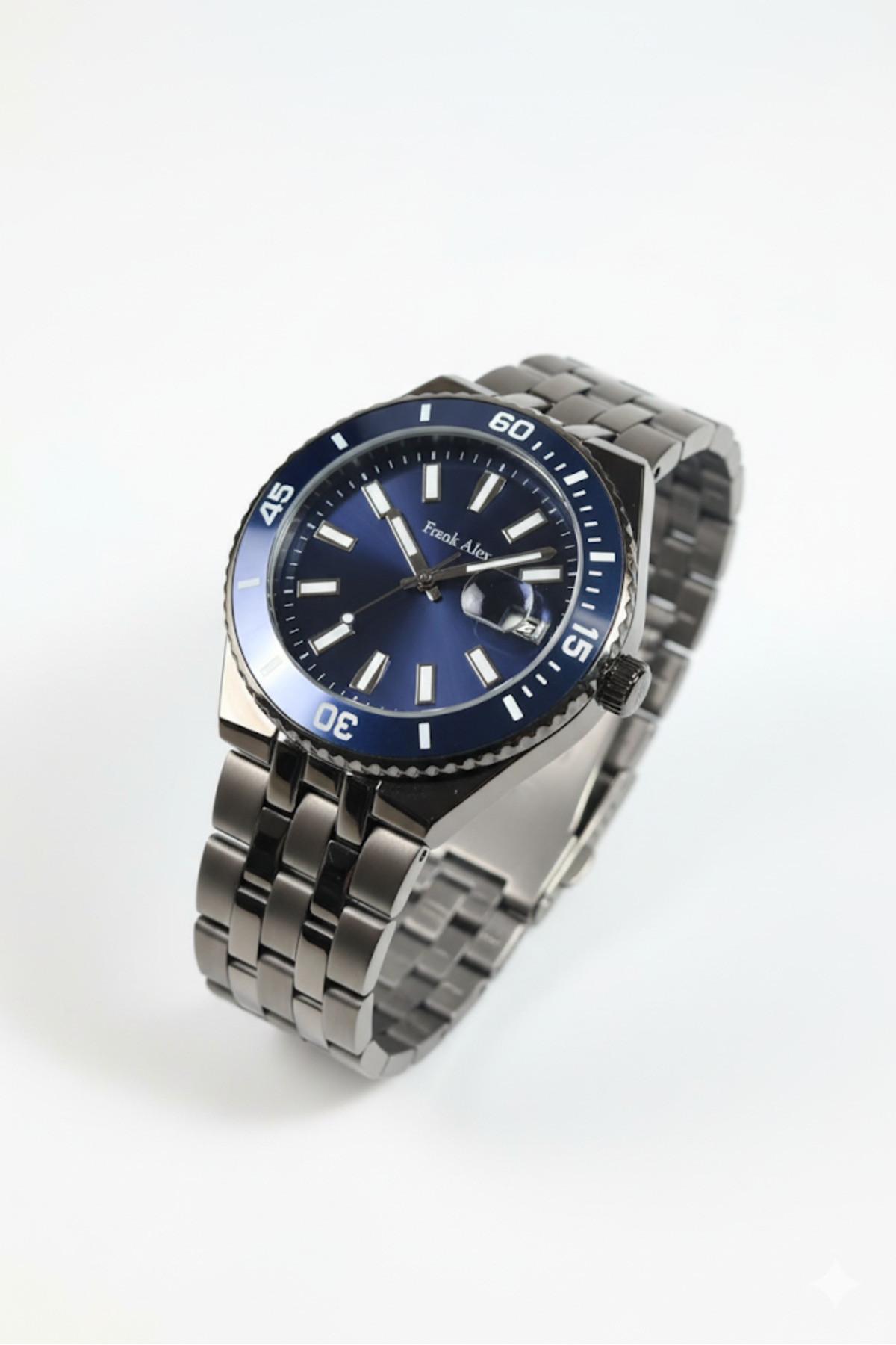 ساعت مچی مردانه آبی و نقره‌ای، صفحه آبی - بند فلزی شیک، ۲ سال گارانتی