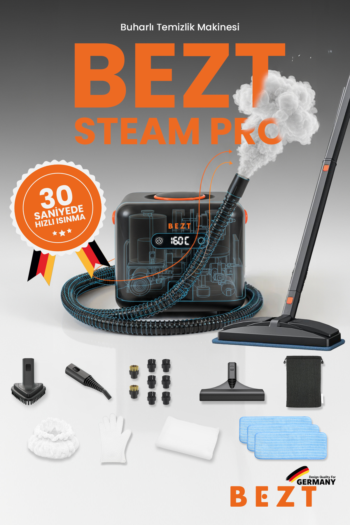 Steam Pro Steam Cleaner Rapid Warm-up in 30 Seconds 4.5 Bar 1650 W