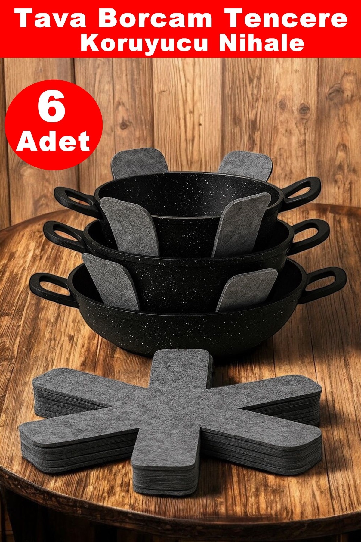 Kitchen Beauty 6 Adet Tava Tencere Ve Borcam Koruyucu Çizdirmez Keçe Nihale 30x30 Cm