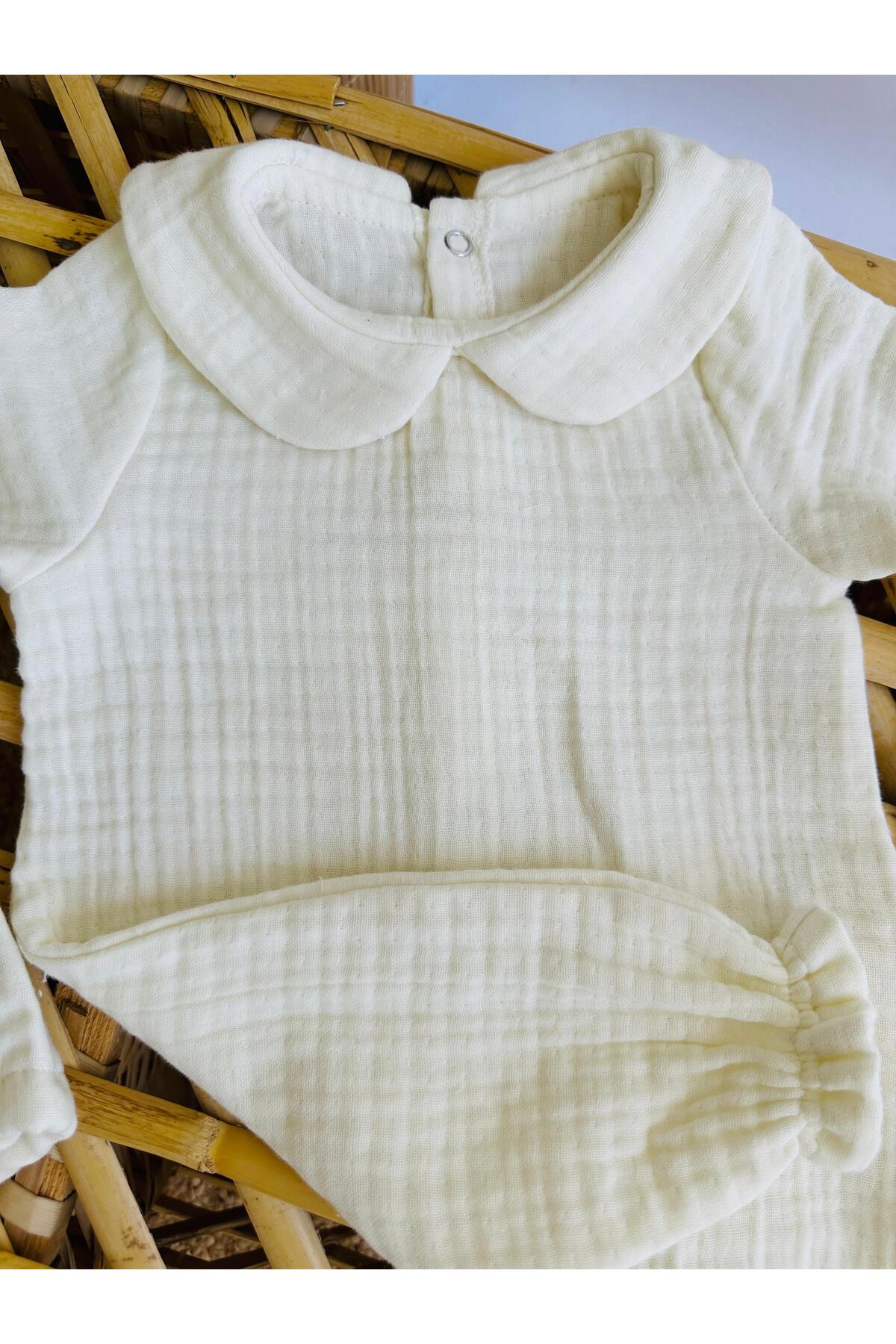 esilaaaksesuar Yakalı Müslin 4'lü İsim Nakışlı Hastane Çıkış Mevlüt Seti %100 Pamuk Organik fotoğrafı 4 (önizleme)