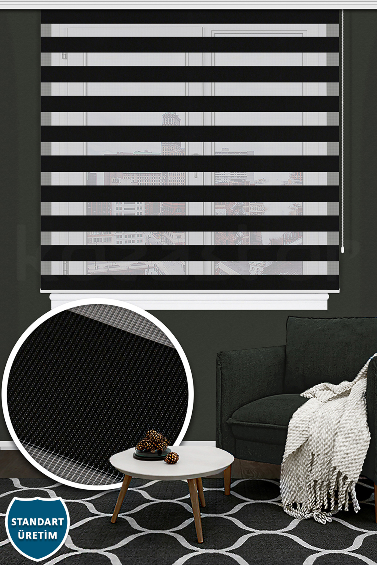 Kozastor Zebra Perde Siyah Bambu Pls125 V09