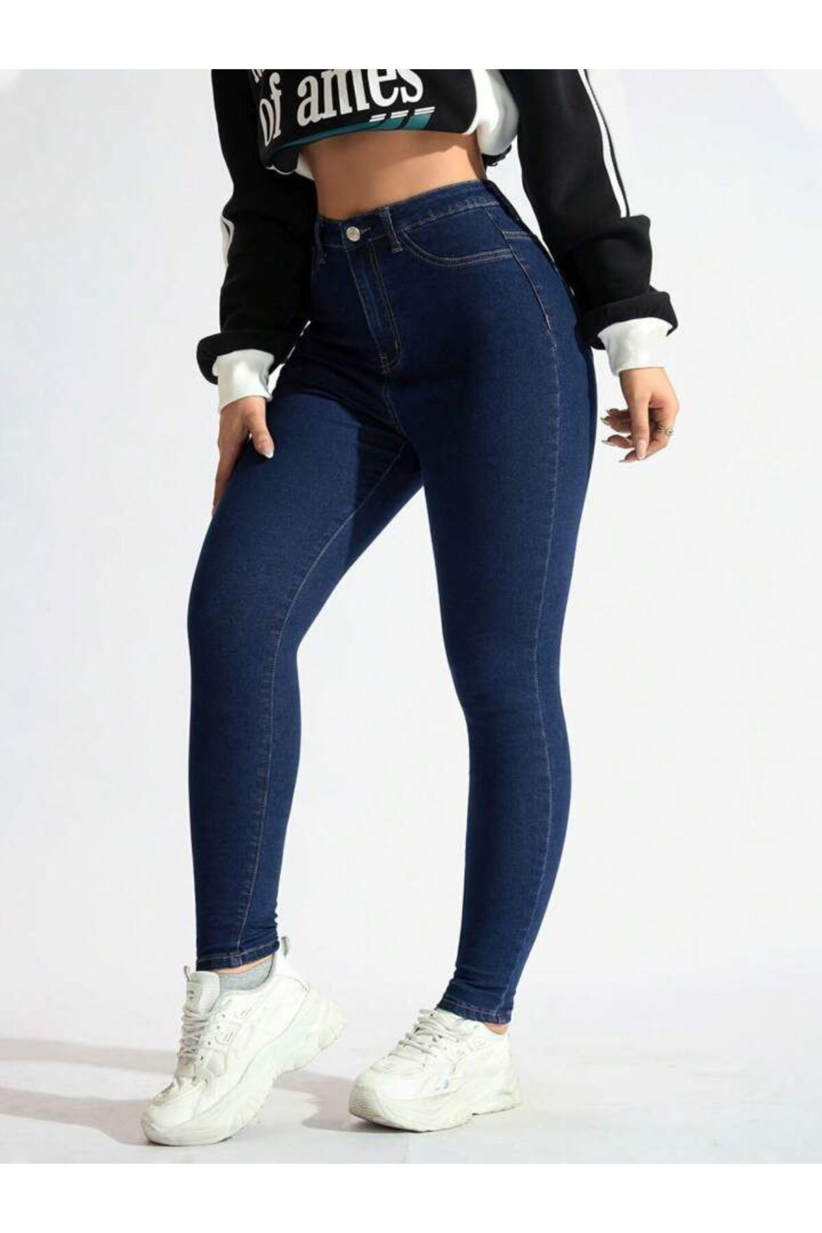 Linarose Kadın Siyah Skinny Dar Paça Toparlayıcı Pantolon Jean Solmaz Kadın Jean görsel 4