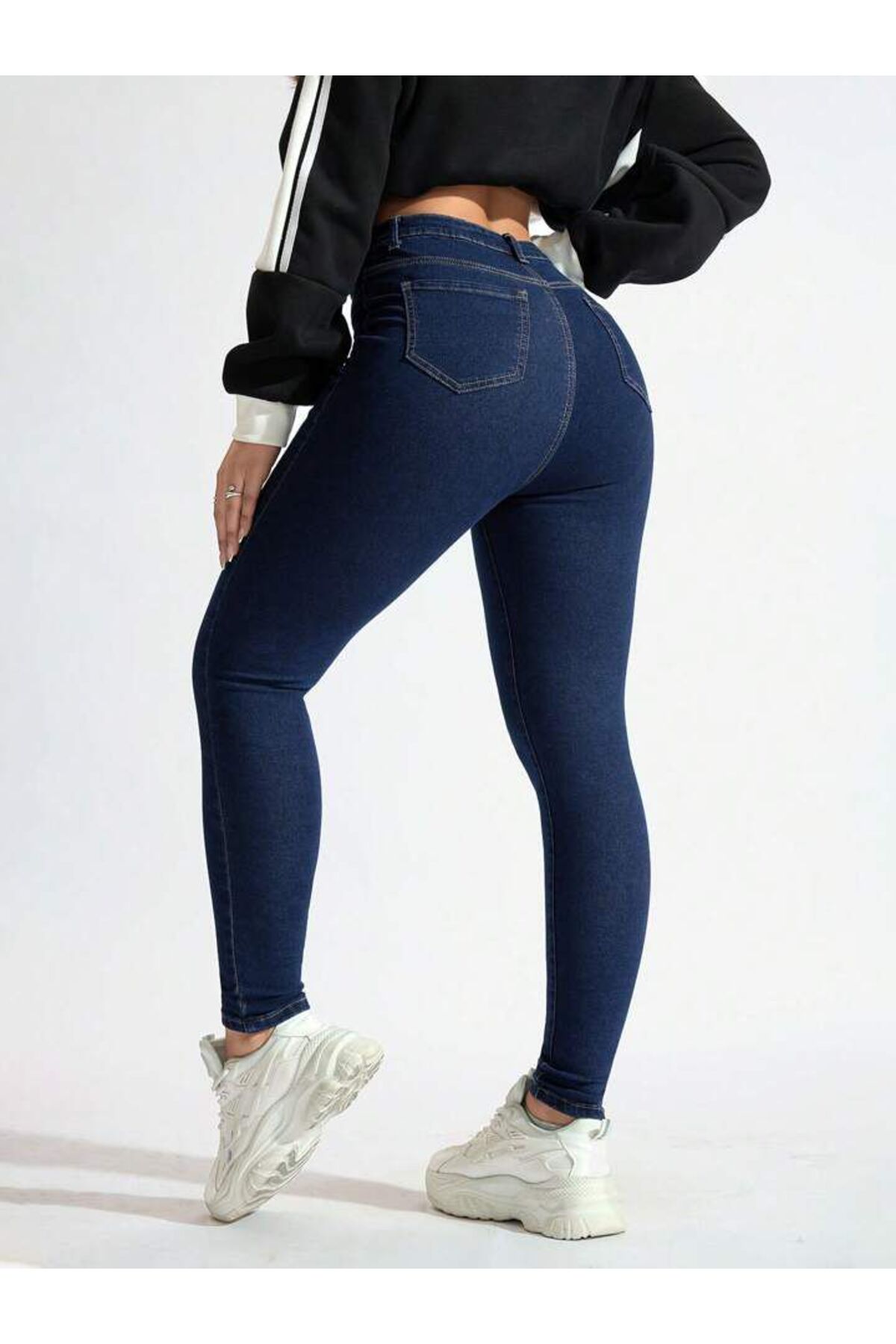 Linarose Kadın Siyah Skinny Dar Paça Toparlayıcı Pantolon Jean Solmaz Kadın Jean görsel 6
