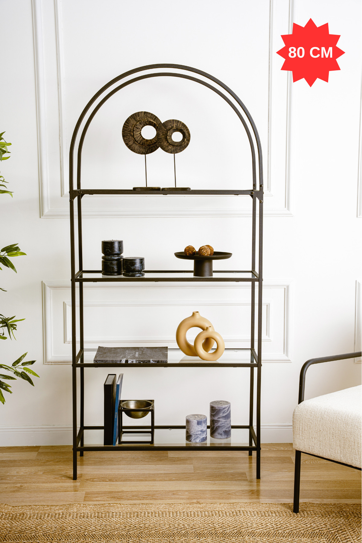 DEKOPRATİK - Mona Siyah Kitaplık Dekoratif Aksesuar Rafı Mutfak Rafı Şeffaf Cam