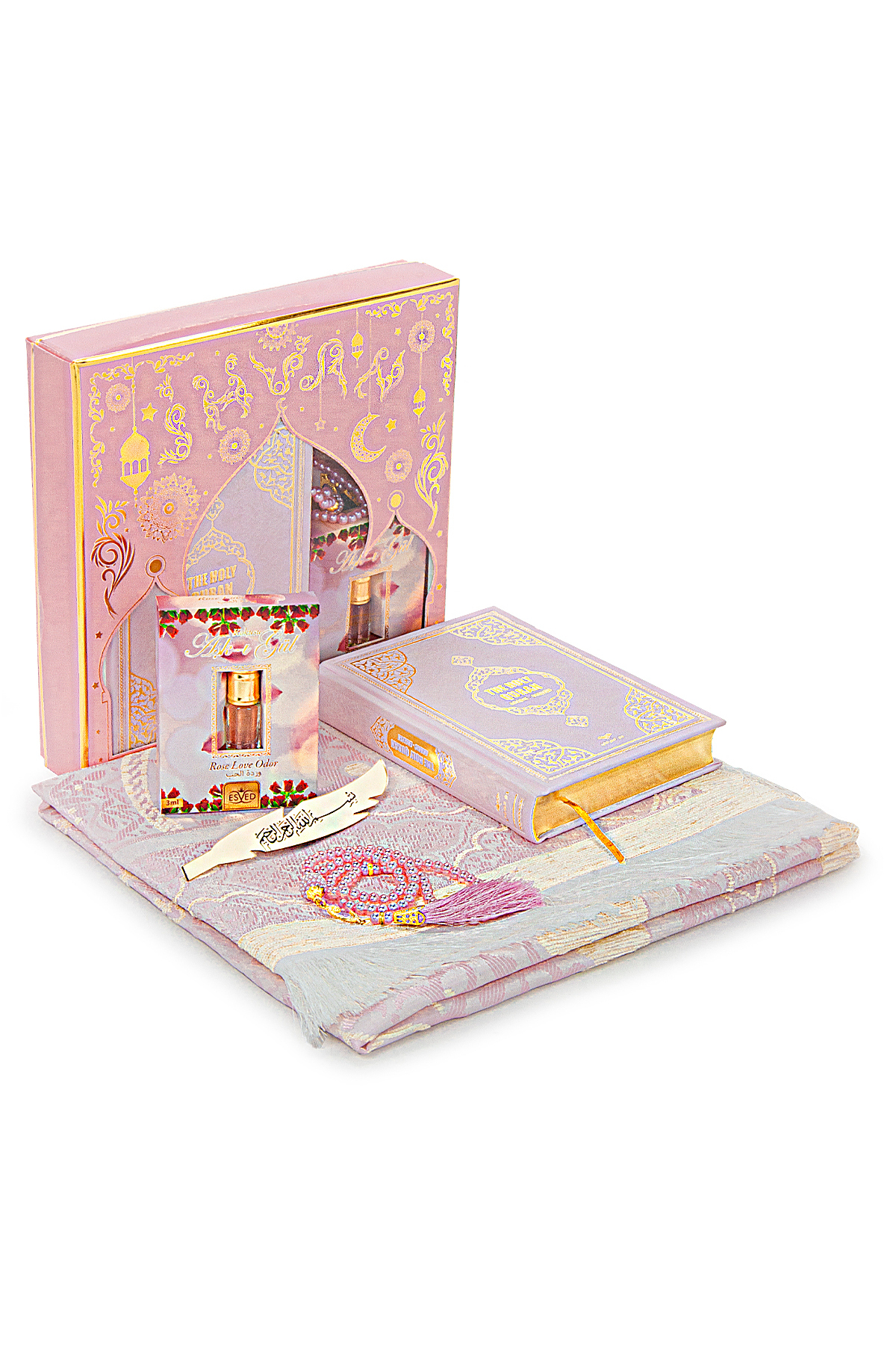English Mealli Medina Calligraphy Qur 'an and Prayer Sheet Set Pink