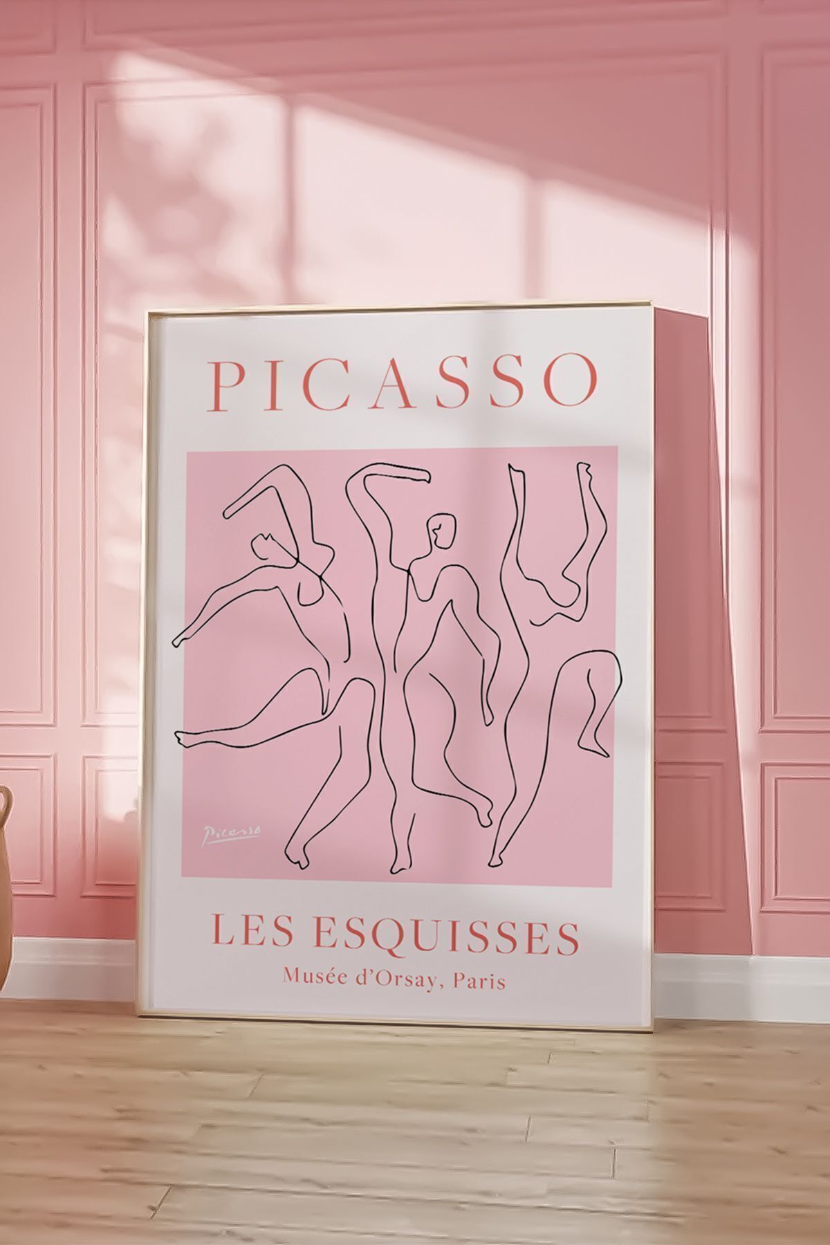 Paper Poster Wall Decoration Thick Coated Decorative - Picasso Sketches Dance Cat Pink