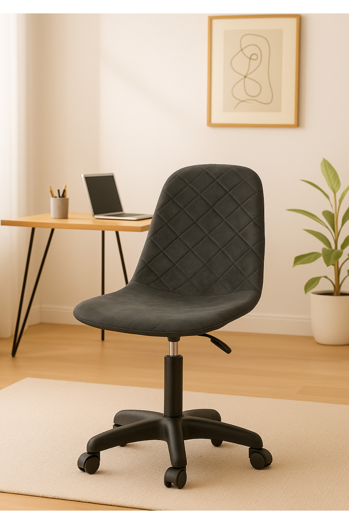 Trojan Study Chair Office Chair with Wheels Anthracite Babyface Upholstered Black Legs
