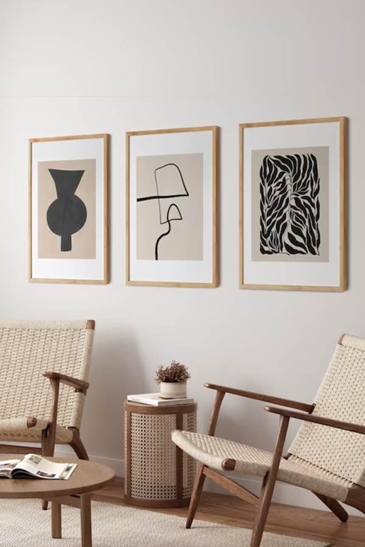 Paper Poster Mid Century Abstract Abstract Black 3 Pieces Wall Decoration Coated