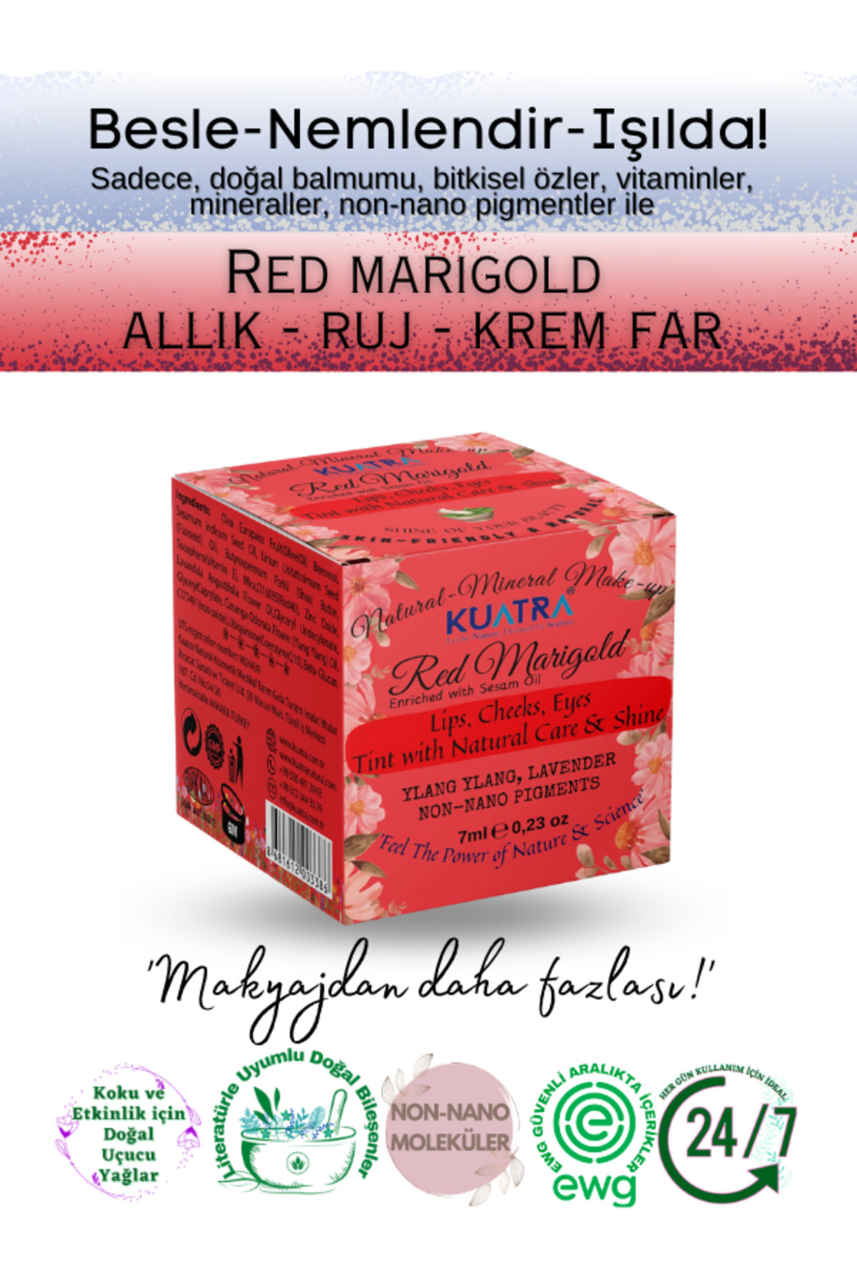 KUATRA Red Marigold Nemlendirici - Antioksidan Işıltı Veren Balm (DOĞAL İÇERİKLİ RUJ- ALLIK-GÖZ FARI)