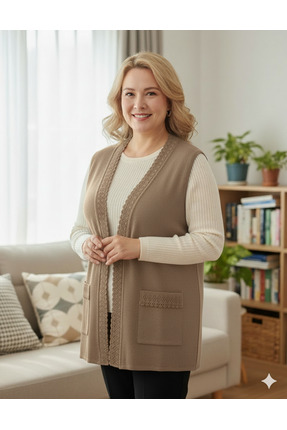 we are the best UYSALİDA Kadın Orta Yaş Ve Üzeri Triko Örgü Düğmesiz Anne Yelek