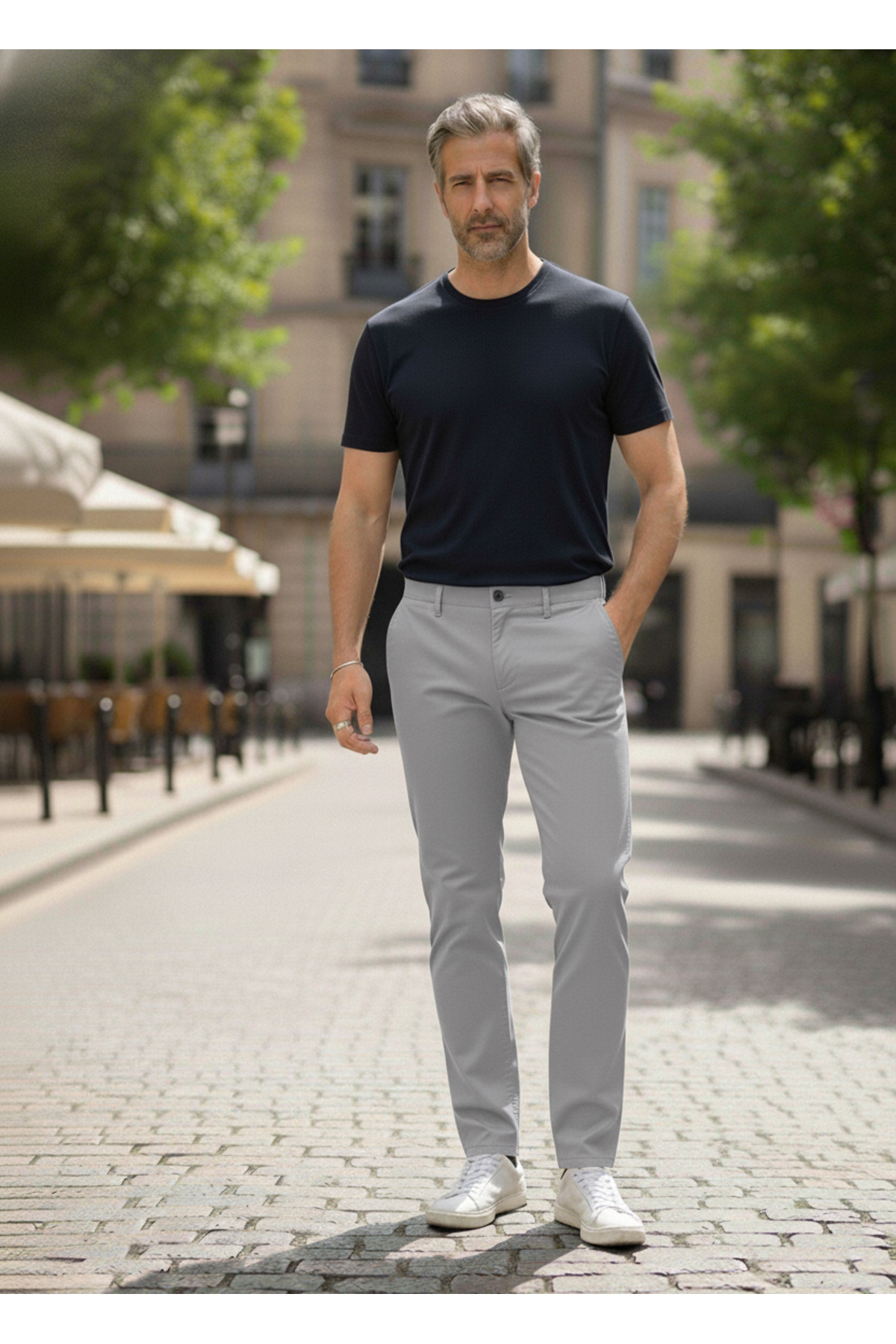 BROCARD  Kışlık Gabardin Chino Pantolon Regular Fit Erkek Açık Gri