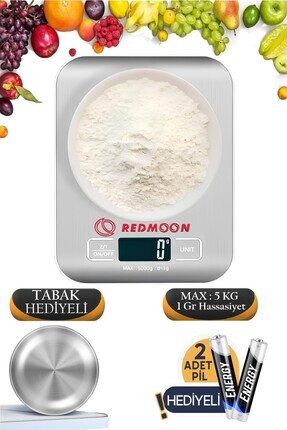 REDMOON Lüx Paslanmaz Çelik Mutfak Terazisi Dijital 5 Kg Mutfak Tartısı Pil H...
