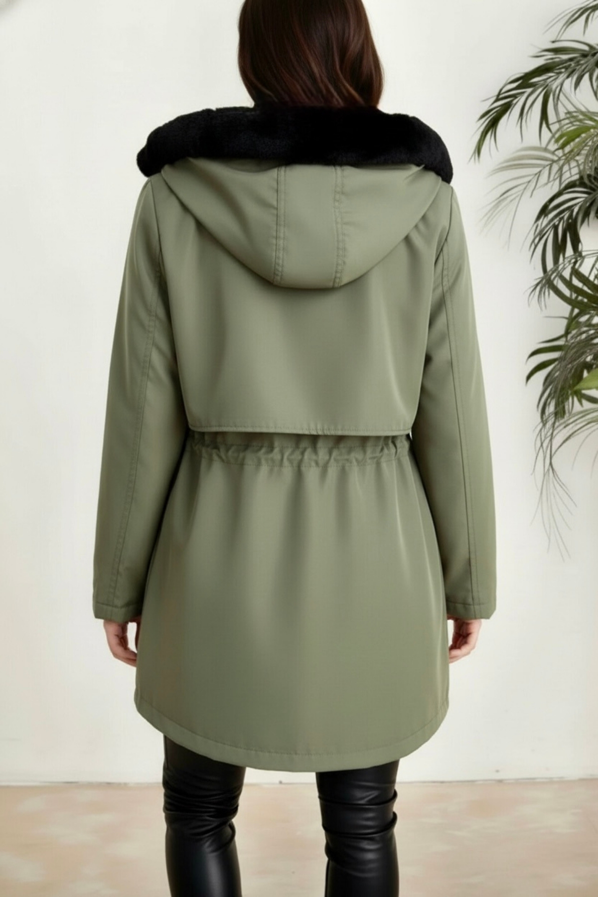 hiramir  Yeni Sezon Kapüşon Önü Uzun Tüylü İçi Kürk Astarlı Kadın Mont KS2533 - Görsel 2