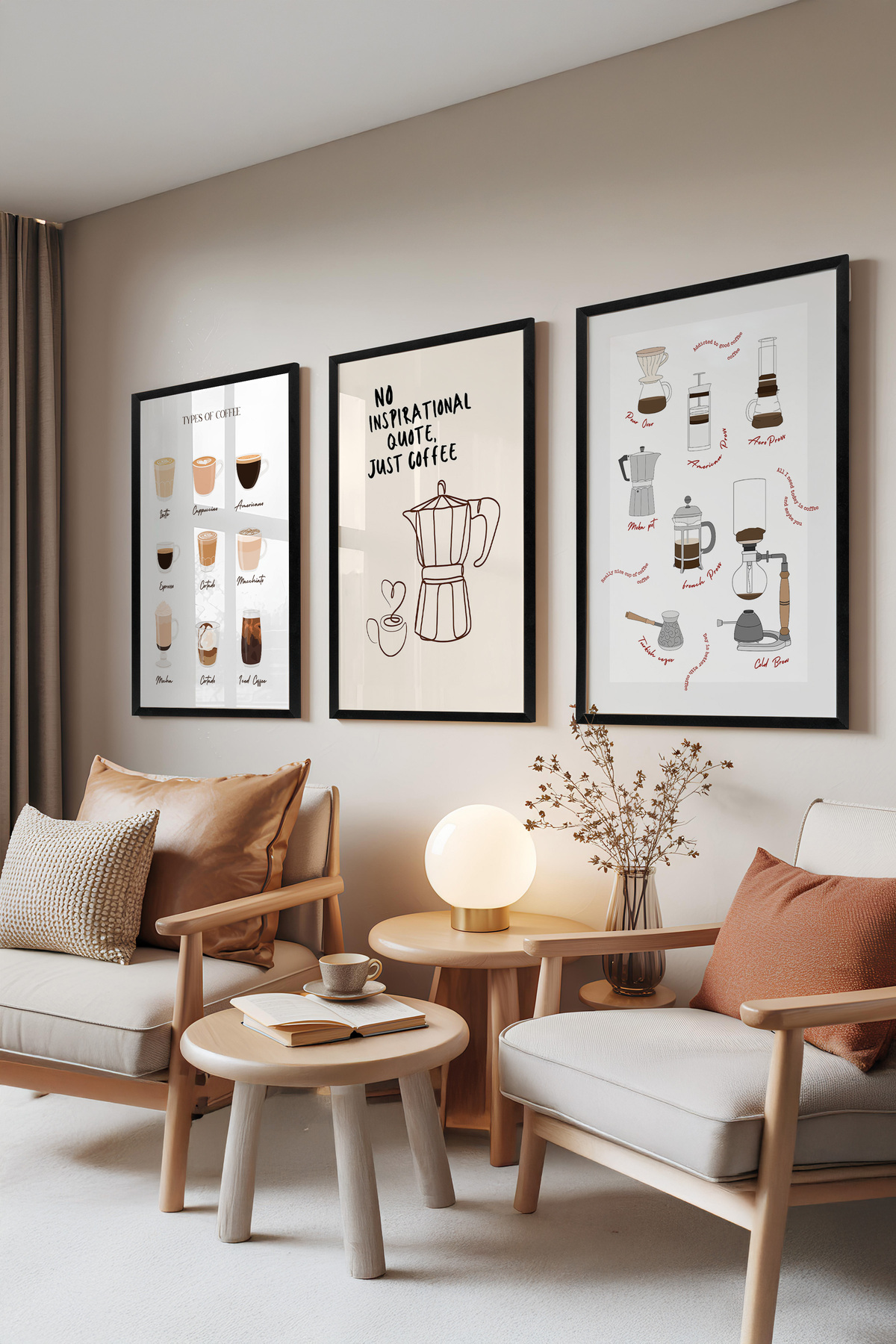 3-Piece Painting Set with Black Frame, Coffee Passion – Coffee Lover Series, Kitchen Set No: 30004