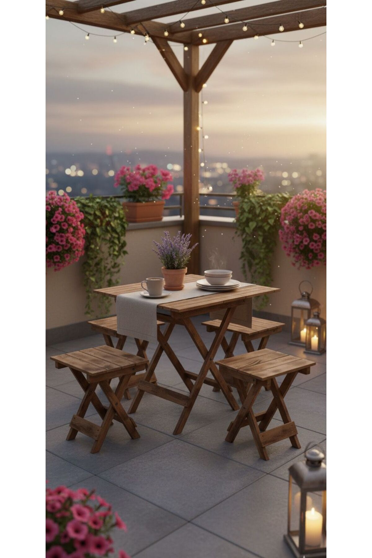 özkan ahşap Katlanabilir Masa Ve Tabure Piknik Seti Özkan