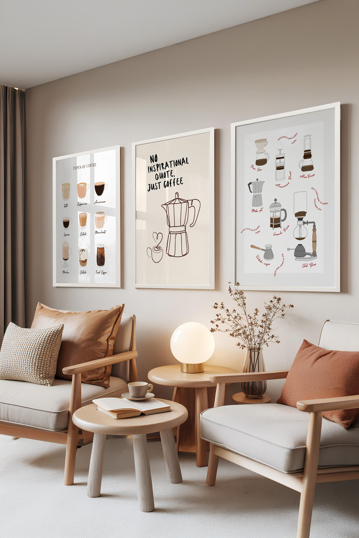 3-Piece Painting Set with White Frame, Coffee Passion – Coffee Lover Series, Kitchen Set No: 30004