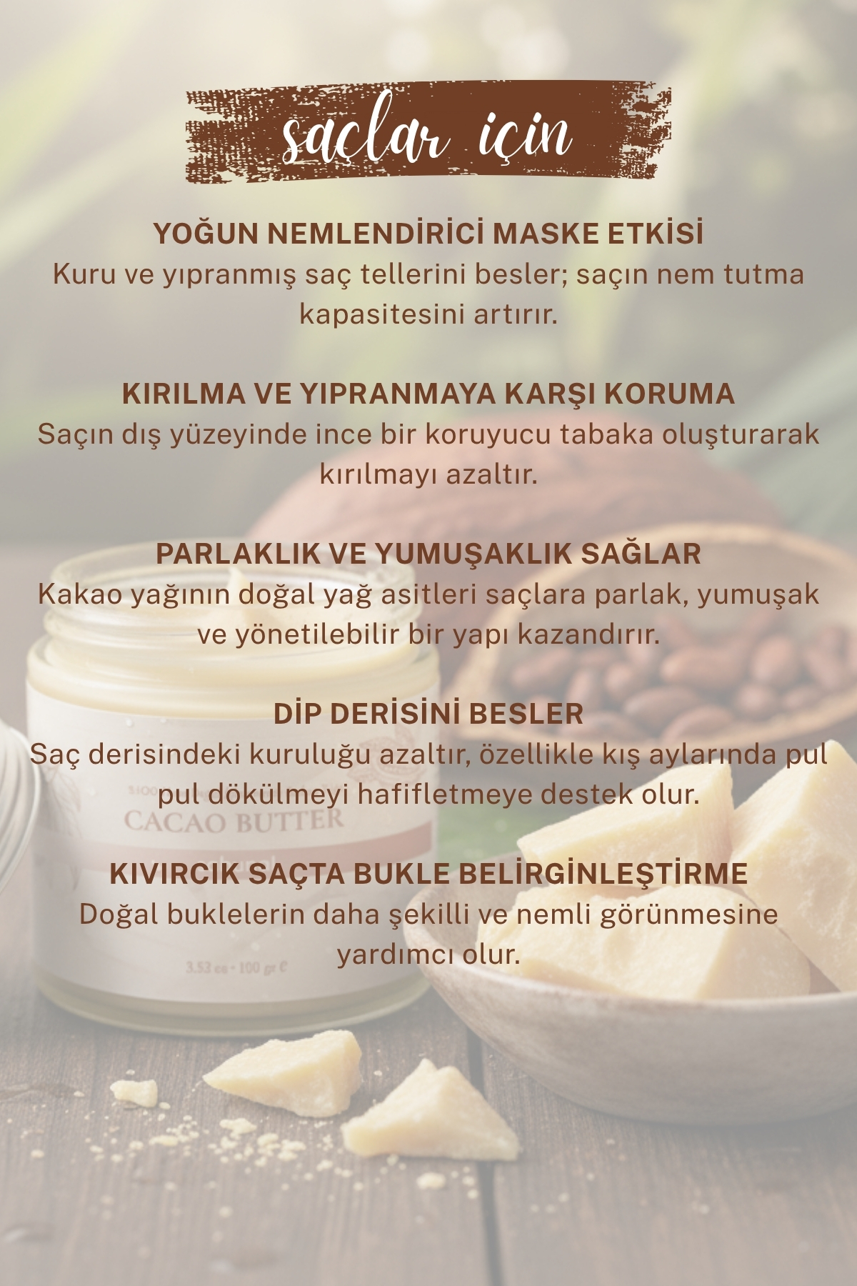 Kakao Yağı - Soğuk Sıkım Ham İşlenmemiş Raw Virgin Cacao Butter 100 gr — TYC1MAYLHN172425016806793 — تصویر 5 از 8