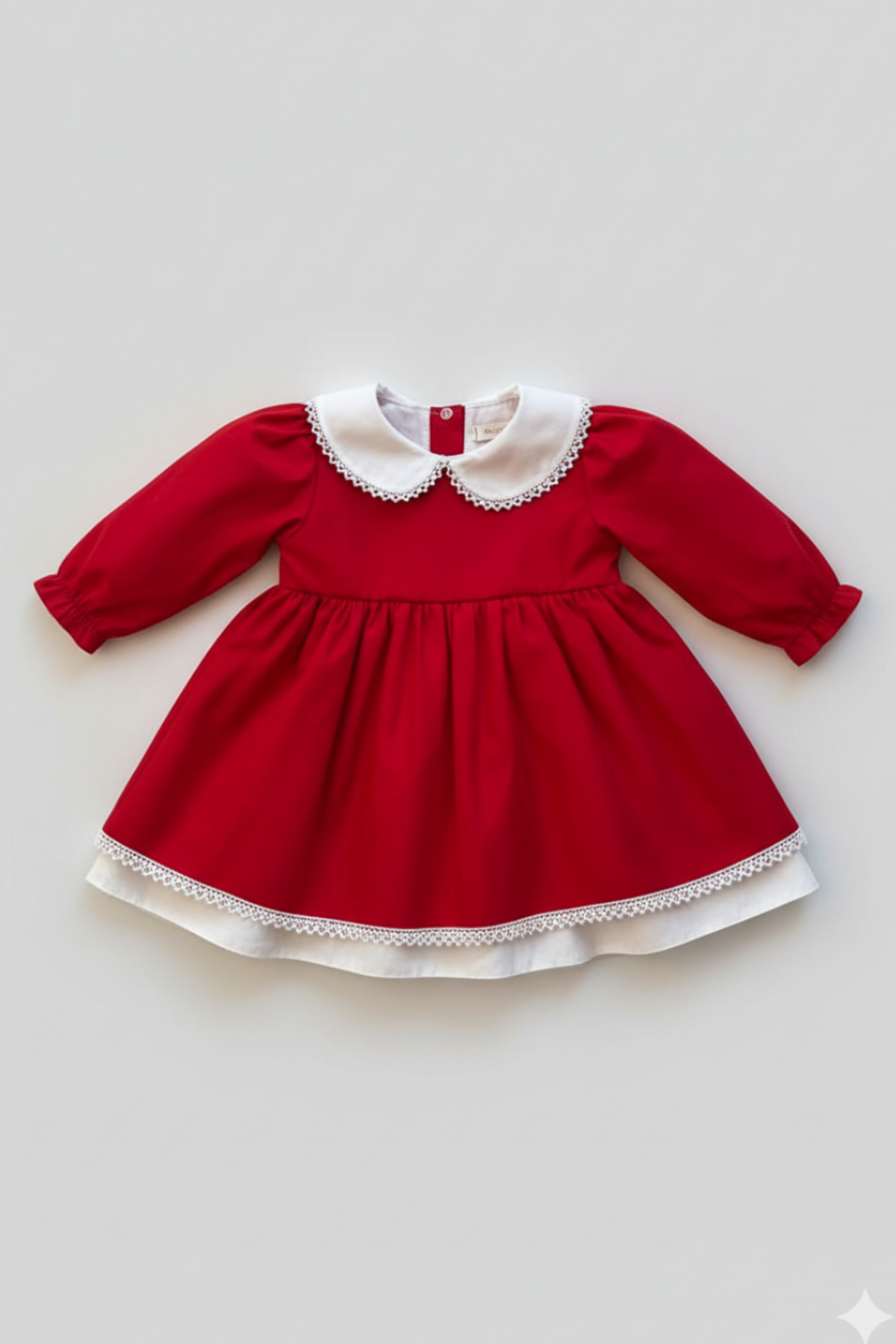 Bertuğ Bebek Dantel Detaylı Bebe Yaka Kız Çocuk Bebek Pamuklu Kırmızı Beyaz Elbise fotoğrafı 3 (önizleme)