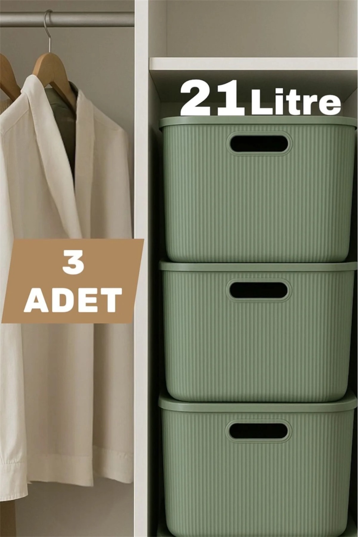 Bayev 3 Adet 21 Lt Storage Yeşil Çok Amaçlı Dolap Içi Düzenleyici