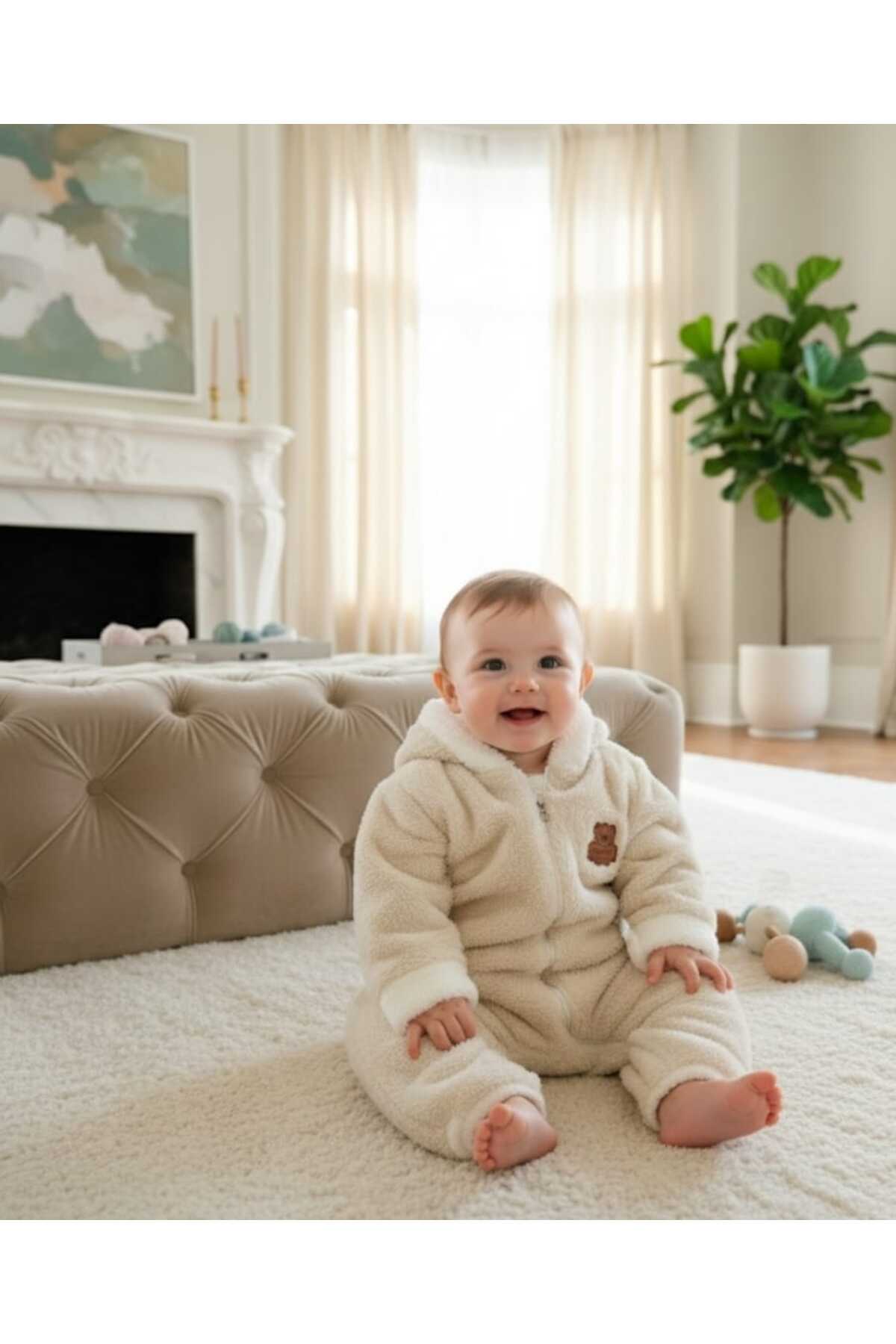 Kidzes Wellsoft-Peluş Kapüşonlu Bebek Tulum fotoğrafı 3 (önizleme)