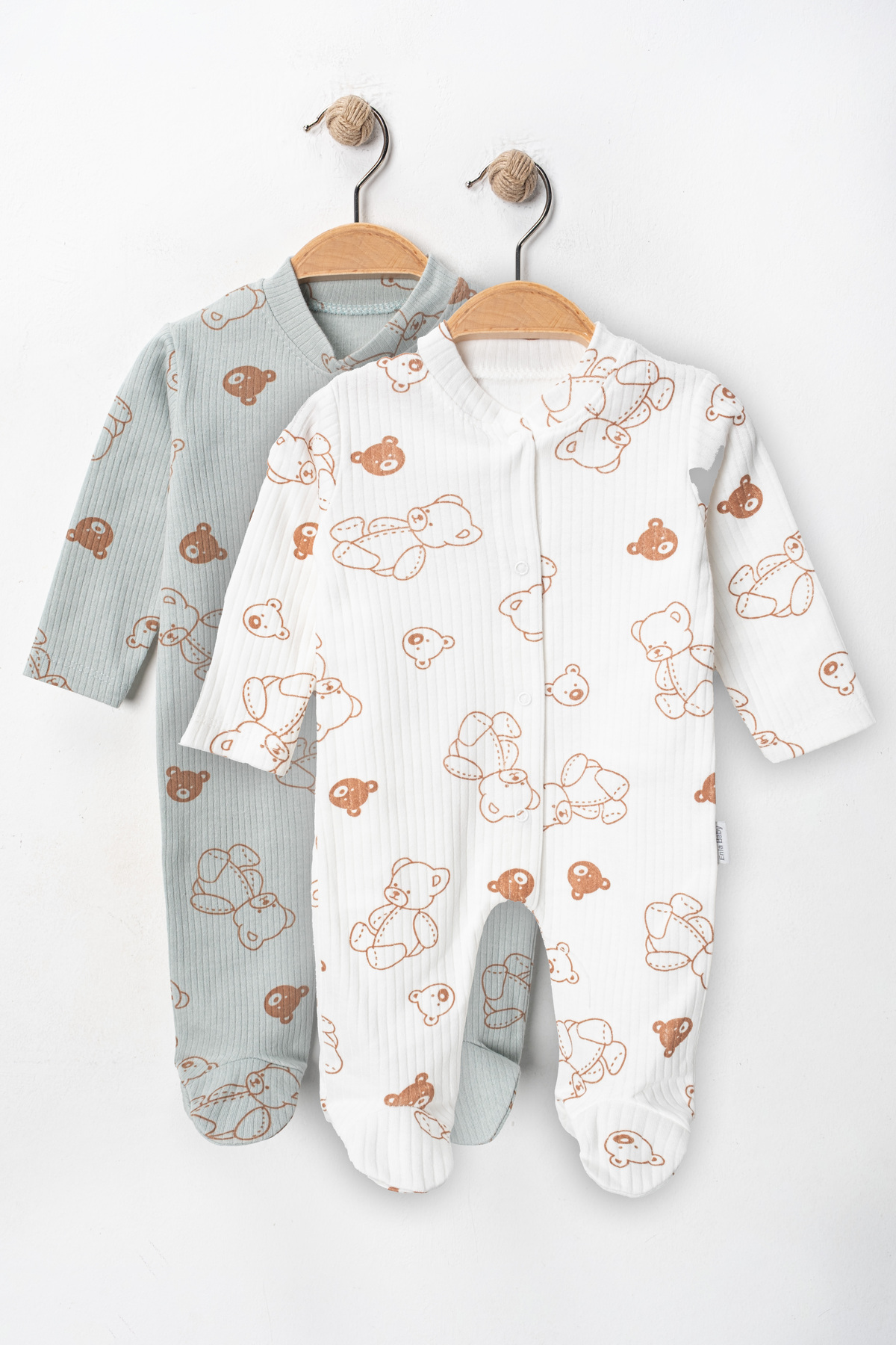 ENİA BABY Haki Erkek Bebek Ayıcık Desenli 2li Tulum Takımı Yenidoğan fotoğrafı 5 (önizleme)