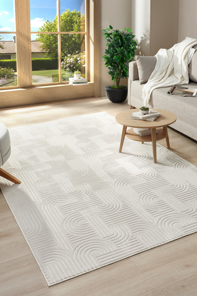 Raschel Carpet Bohem Emboss Premium Seri Kaymaz Taban Jel Taban Halı Yolluk Krem