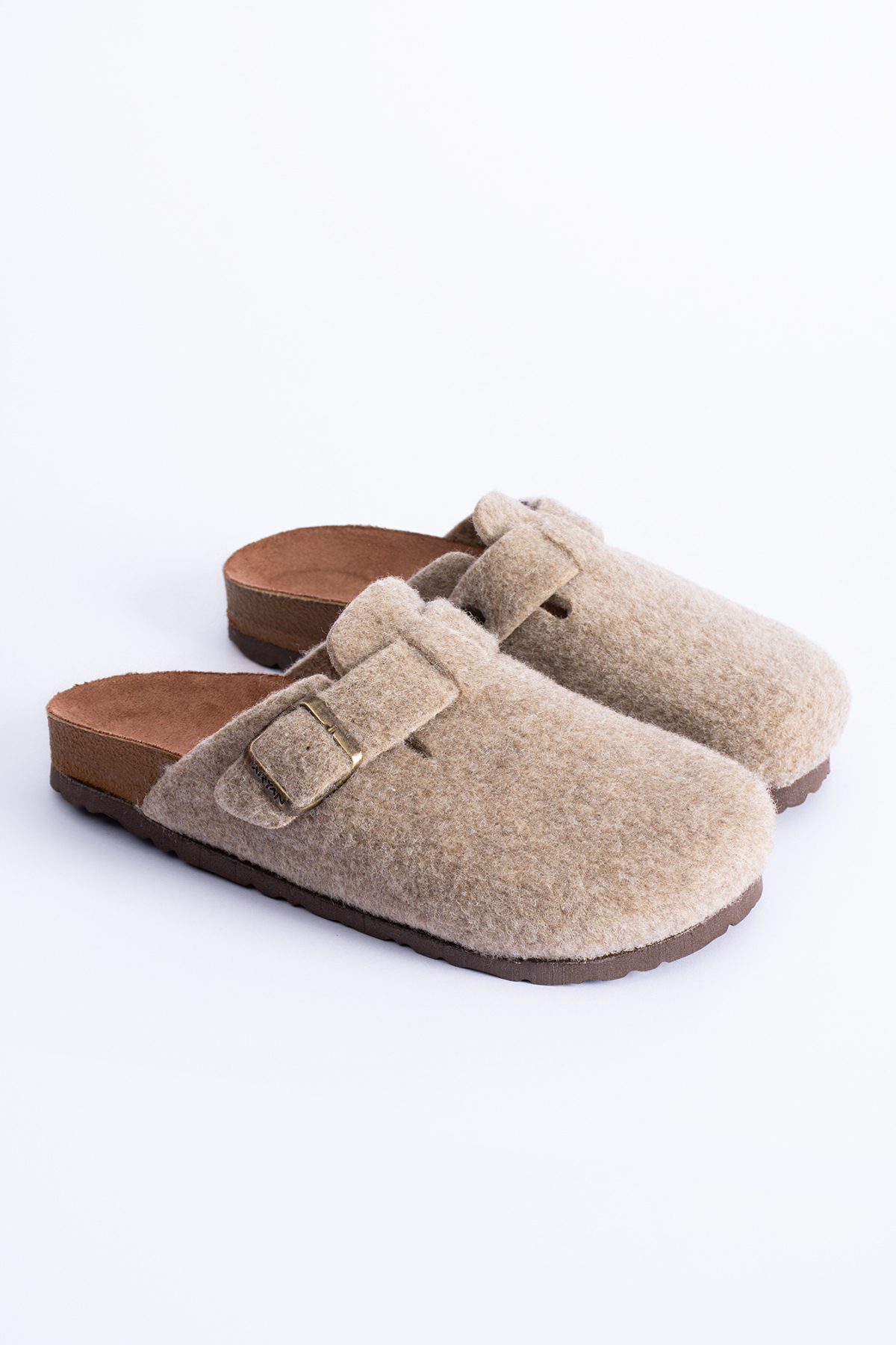 Polomia Comfort Kadın Unisex Mantar Taban Eva Konfor Moda Kışlık Önü Kapalı Keçe Model Sabo Günlük Rahat Ev Terlik görsel 2