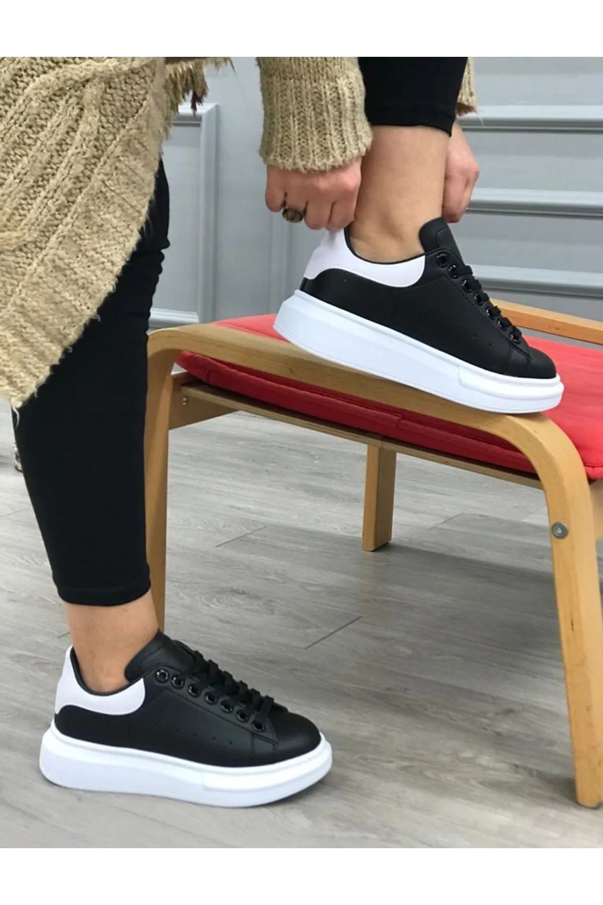 Liarca Kadın Erkek Unisex Bağcıklı Deri Yüksek Tabanlı Rahat Günlük Spor Ayakkabı Sneaker