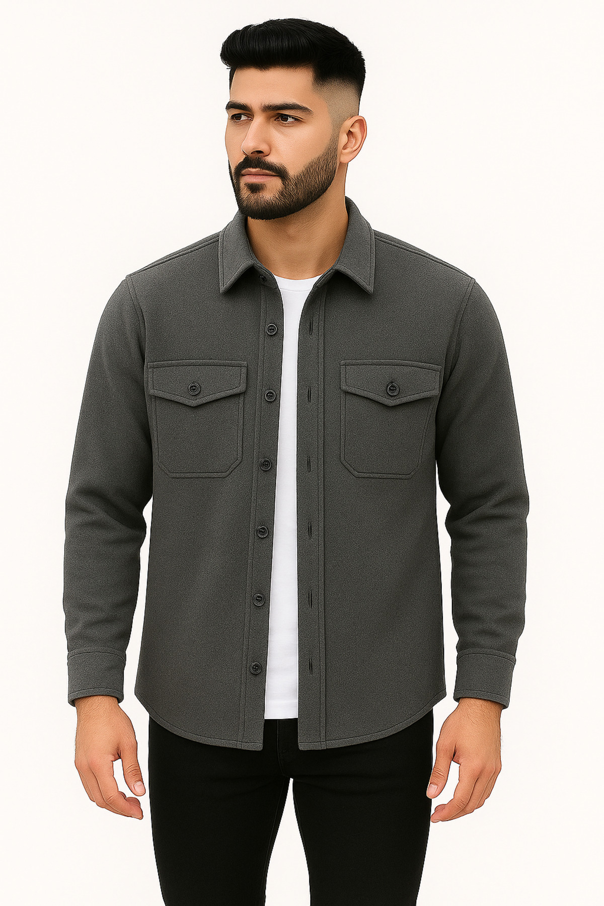 mavisima erkek giyimi  Erkek Gri Kaşe Oduncu Tarzı Gömlek Ceket – Rahat Kalıp Yeni Sezon Kışlık Moda Trend - Görsel 5